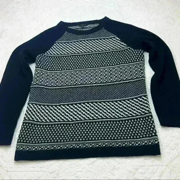 Talbots Womens Medium Petite Black and White Stripe Sweater Knit Lambswool Blend - Picture 1 of 6